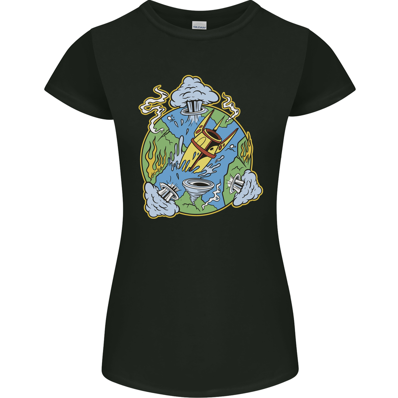 Climate Change Earth Destruction Nuclear War Womens Petite Cut T-Shirt Black