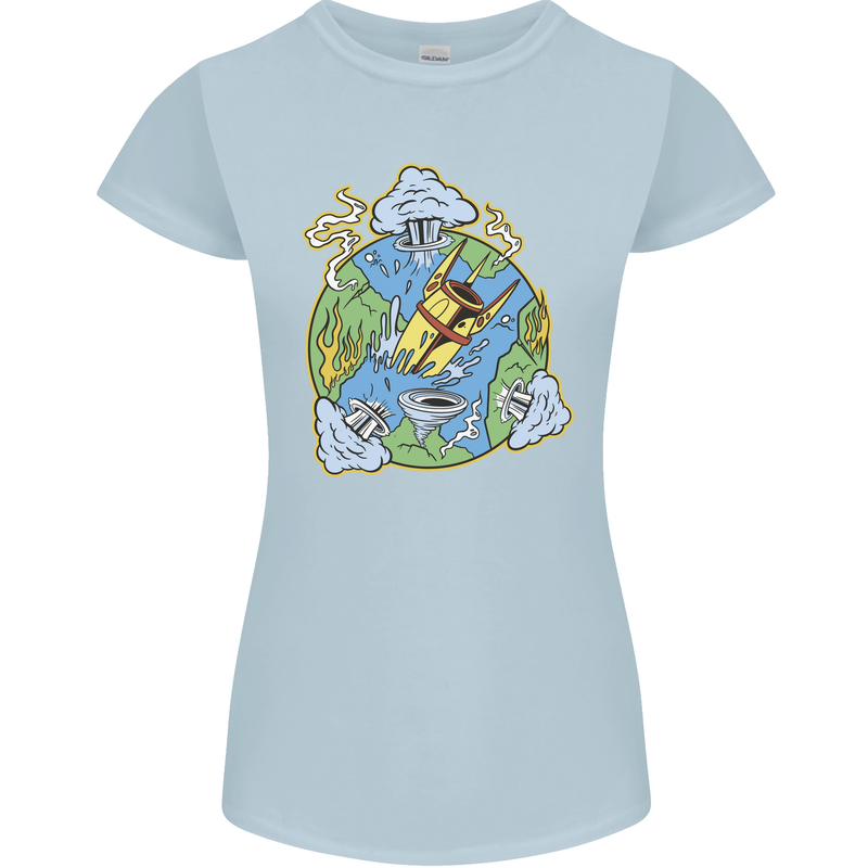 Climate Change Earth Destruction Nuclear War Womens Petite Cut T-Shirt Light Blue