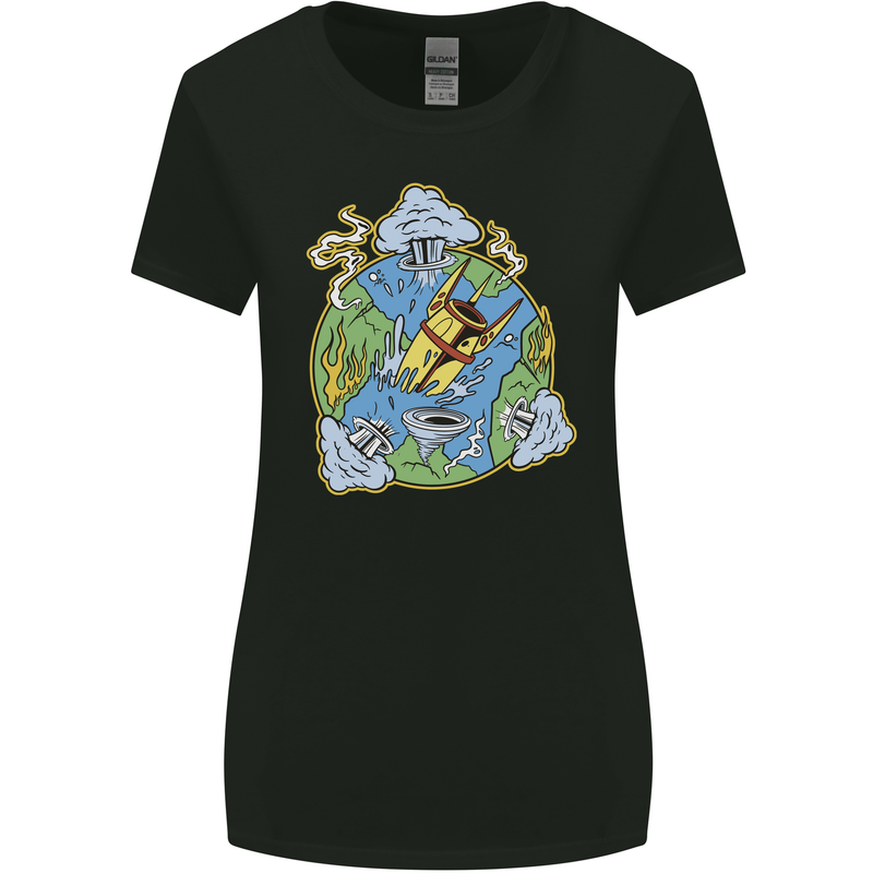 Climate Change Earth Destruction Nuclear War Womens Wider Cut T-Shirt Black
