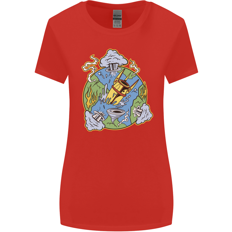 Climate Change Earth Destruction Nuclear War Womens Wider Cut T-Shirt Red