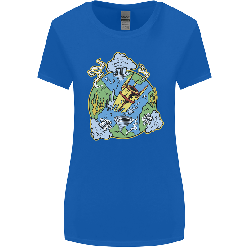 Climate Change Earth Destruction Nuclear War Womens Wider Cut T-Shirt Royal Blue