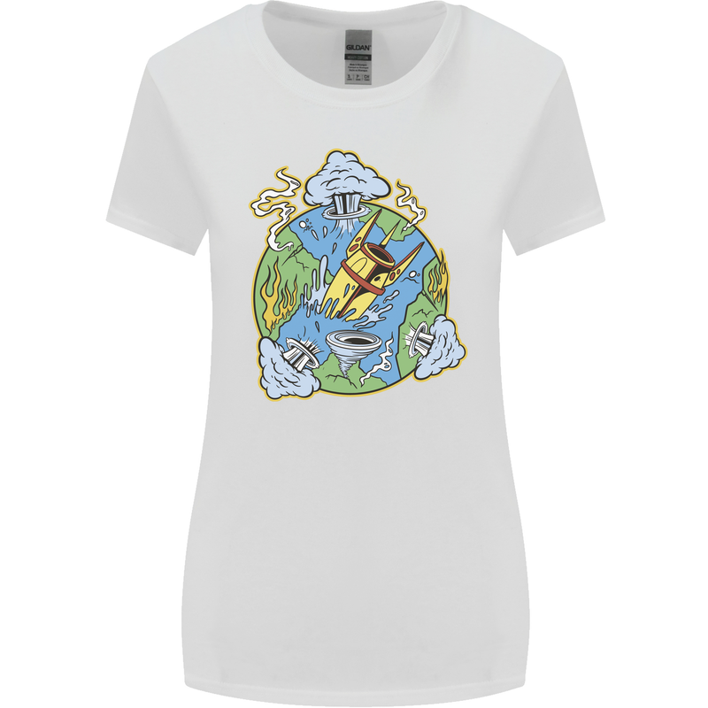 Climate Change Earth Destruction Nuclear War Womens Wider Cut T-Shirt White