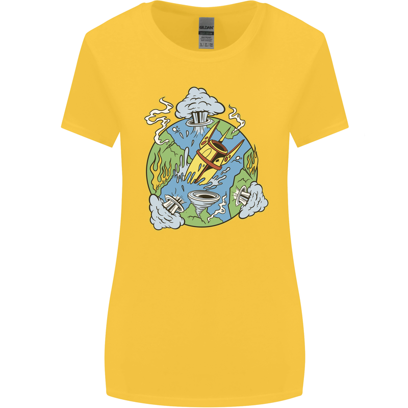 Climate Change Earth Destruction Nuclear War Womens Wider Cut T-Shirt Yellow