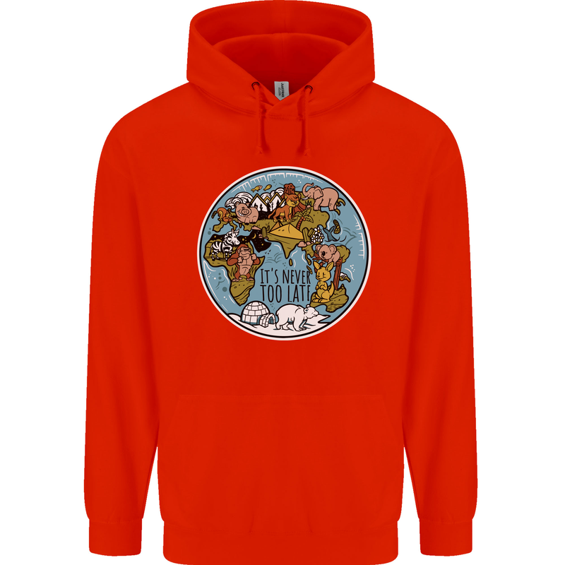 Climate Change It's Never Too Late Childrens Kids Hoodie Bright Red