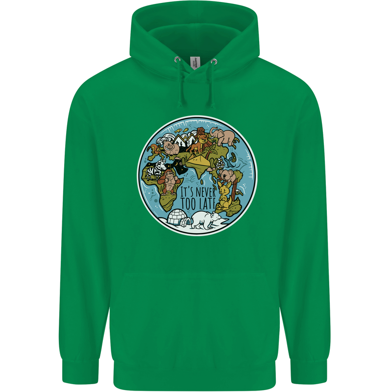Climate Change It's Never Too Late Childrens Kids Hoodie Irish Green