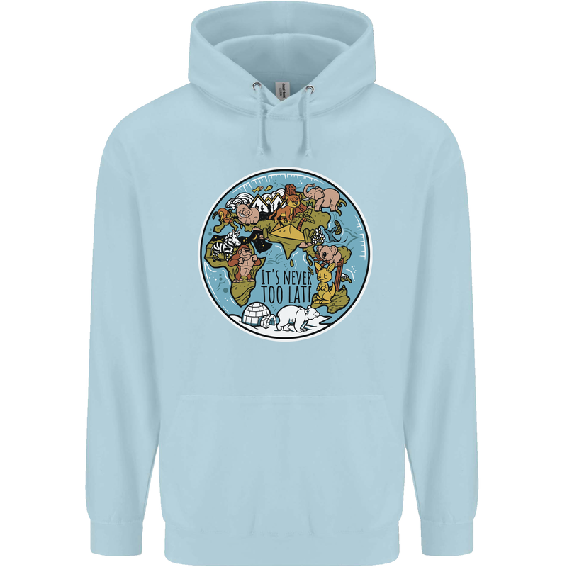 Climate Change It's Never Too Late Childrens Kids Hoodie Light Blue