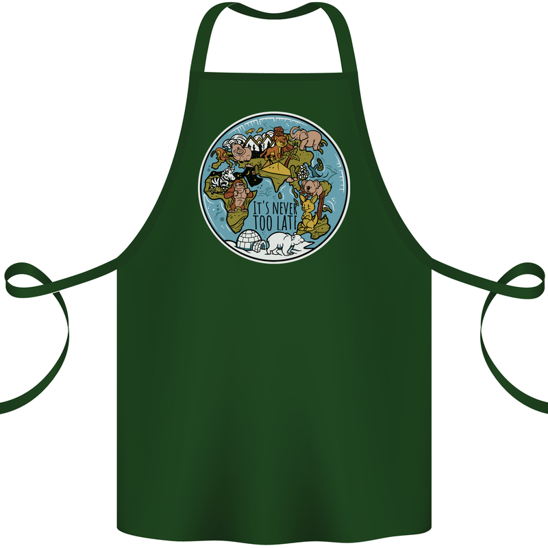 Climate Change It's Never Too Late Cotton Apron 100% Organic Forest Green