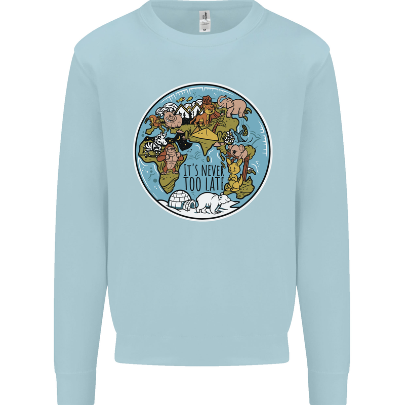 Climate Change It's Never Too Late Kids Sweatshirt Jumper Light Blue