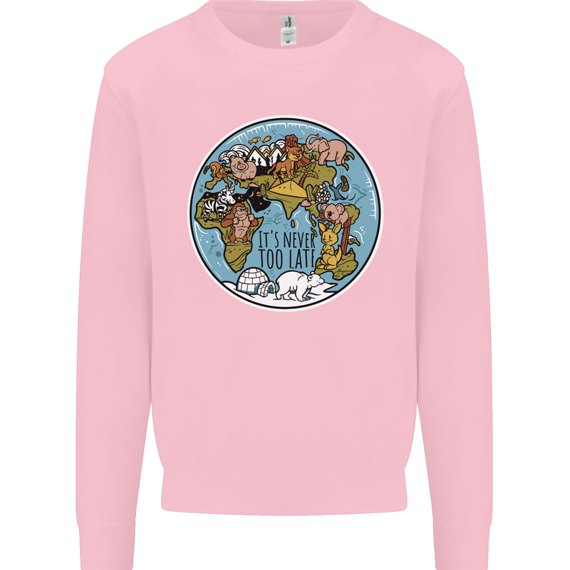 Climate Change It's Never Too Late Kids Sweatshirt Jumper Light Pink
