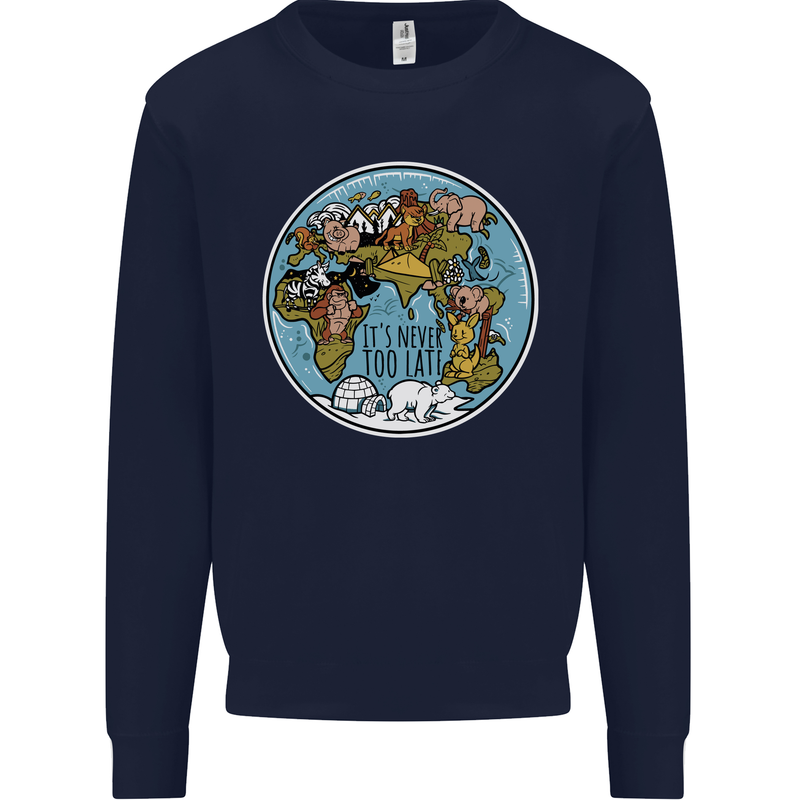Climate Change It's Never Too Late Kids Sweatshirt Jumper Navy Blue