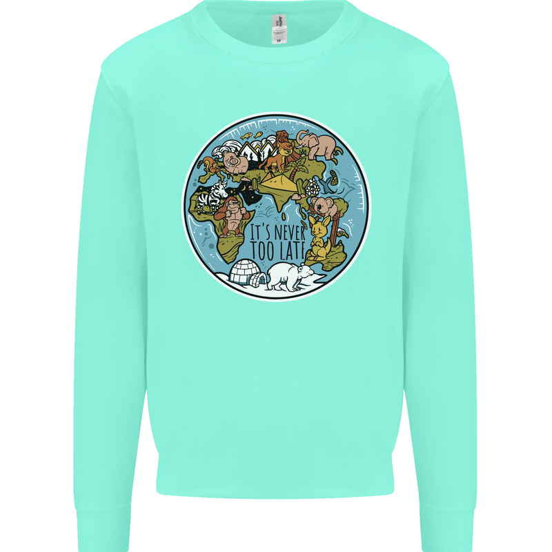 Climate Change It's Never Too Late Kids Sweatshirt Jumper Peppermint