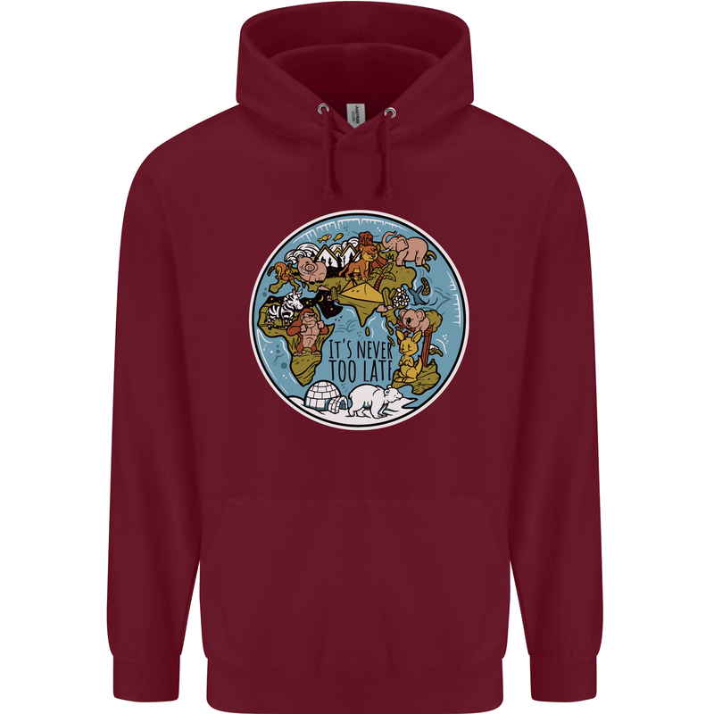 Climate Change It's Never Too Late Mens 80% Cotton Hoodie Maroon