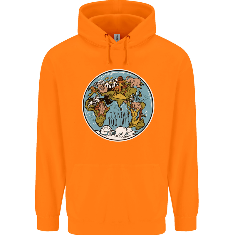 Climate Change It's Never Too Late Mens 80% Cotton Hoodie Orange