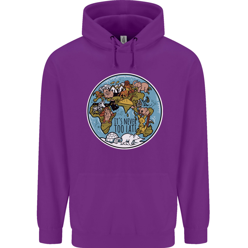 Climate Change It's Never Too Late Mens 80% Cotton Hoodie Purple