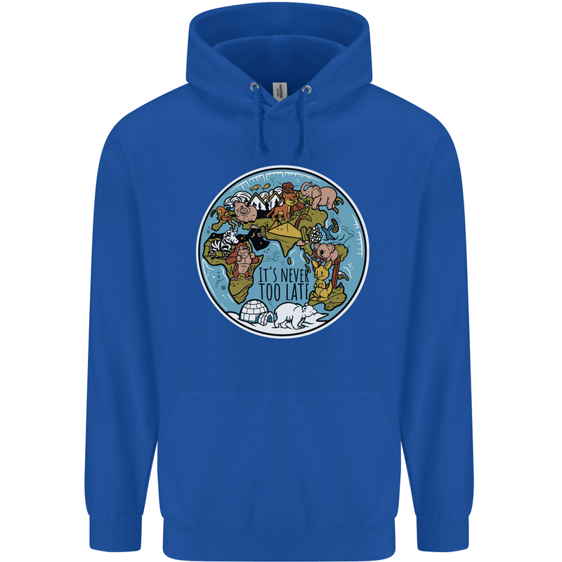 Climate Change It's Never Too Late Mens 80% Cotton Hoodie Royal Blue