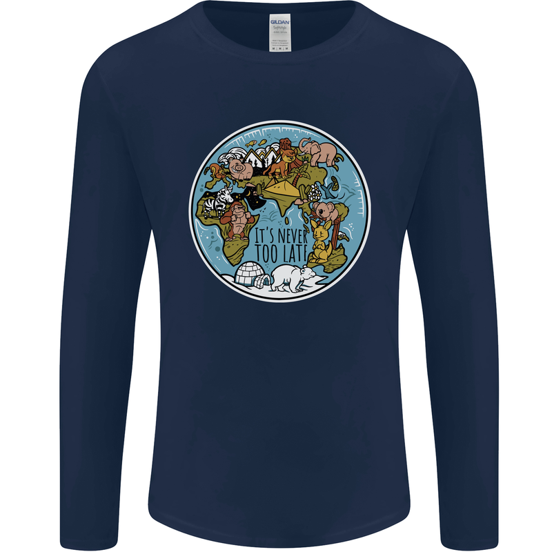 Climate Change It's Never Too Late Mens Long Sleeve T-Shirt Navy Blue