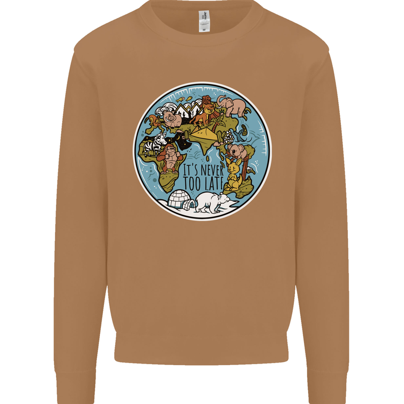 Climate Change It's Never Too Late Mens Sweatshirt Jumper Caramel Latte