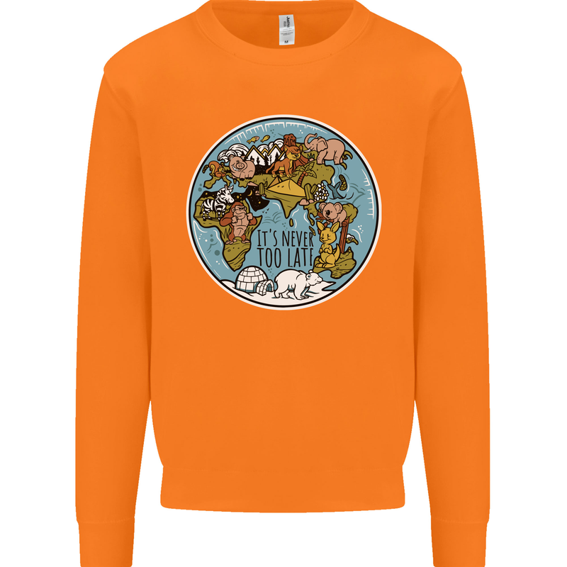 Climate Change It's Never Too Late Mens Sweatshirt Jumper Orange