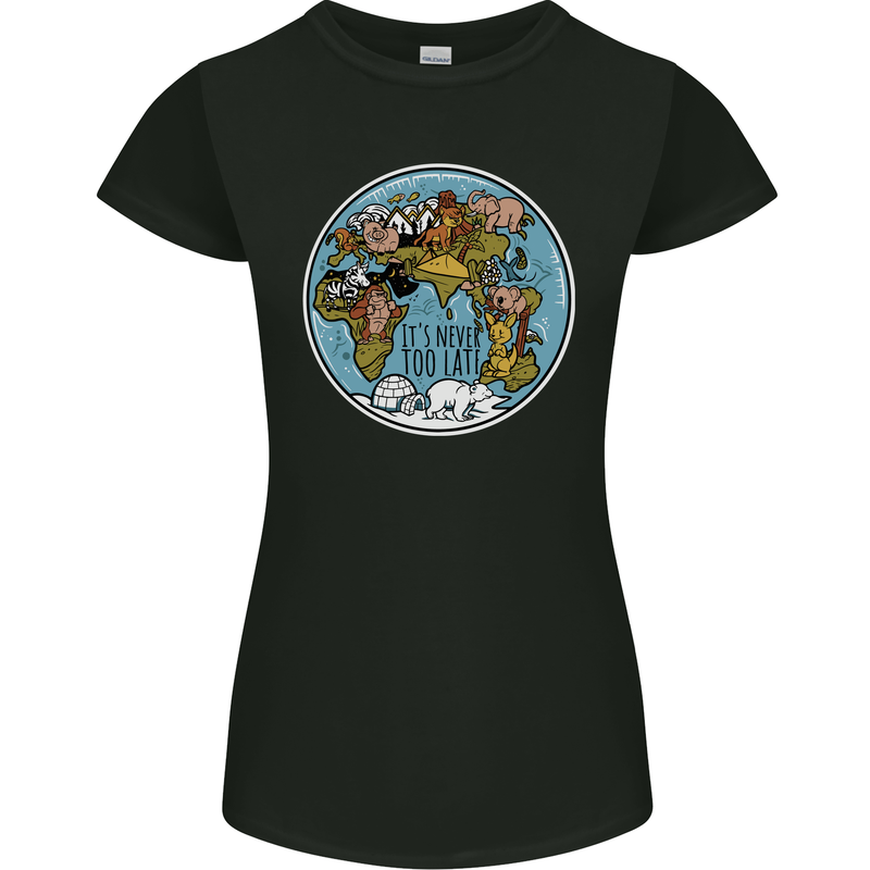 Climate Change It's Never Too Late Womens Petite Cut T-Shirt Black