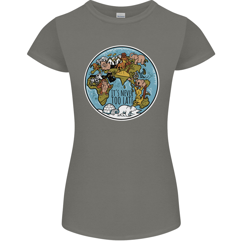 Climate Change It's Never Too Late Womens Petite Cut T-Shirt Charcoal
