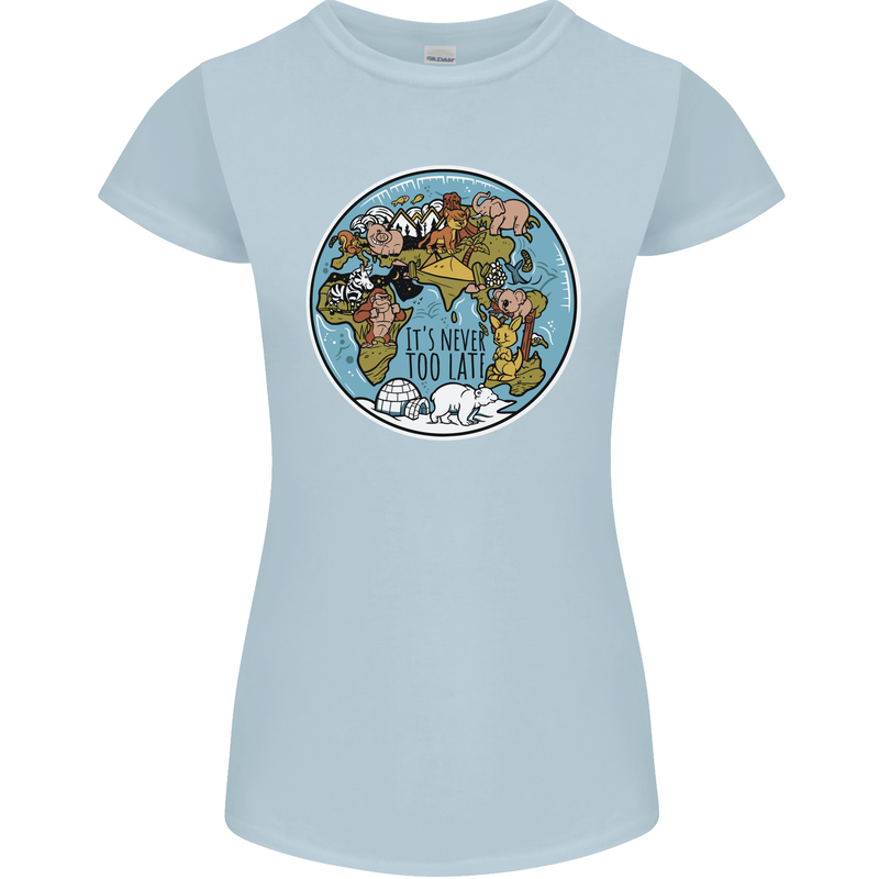 Climate Change It's Never Too Late Womens Petite Cut T-Shirt Light Blue