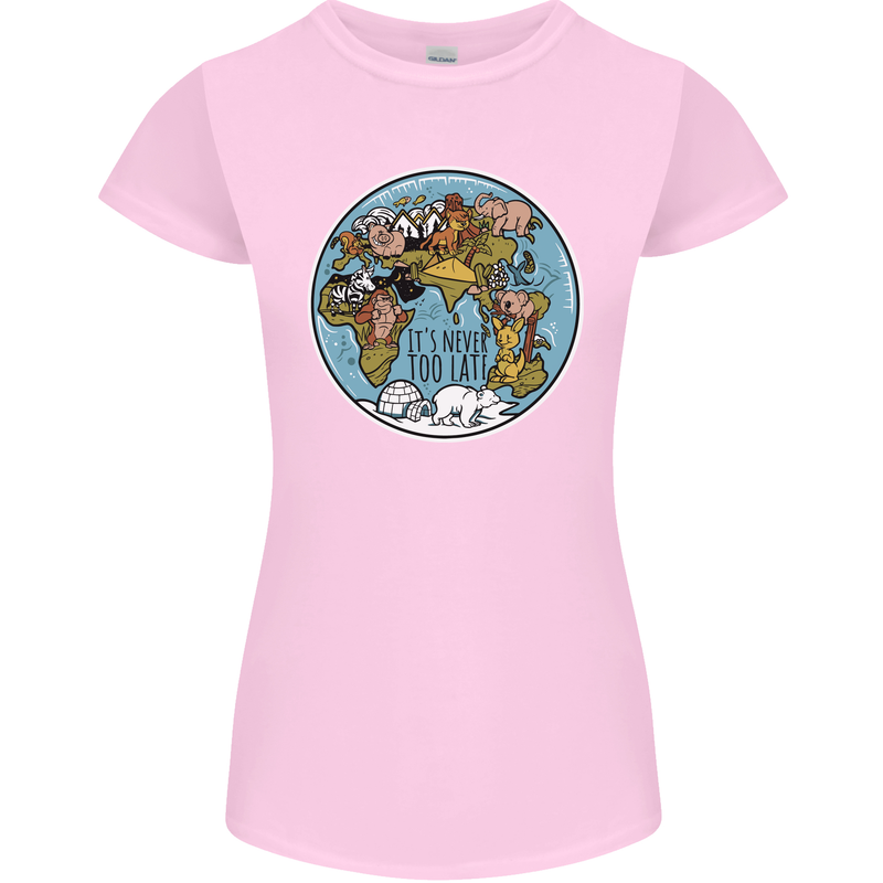 Climate Change It's Never Too Late Womens Petite Cut T-Shirt Light Pink