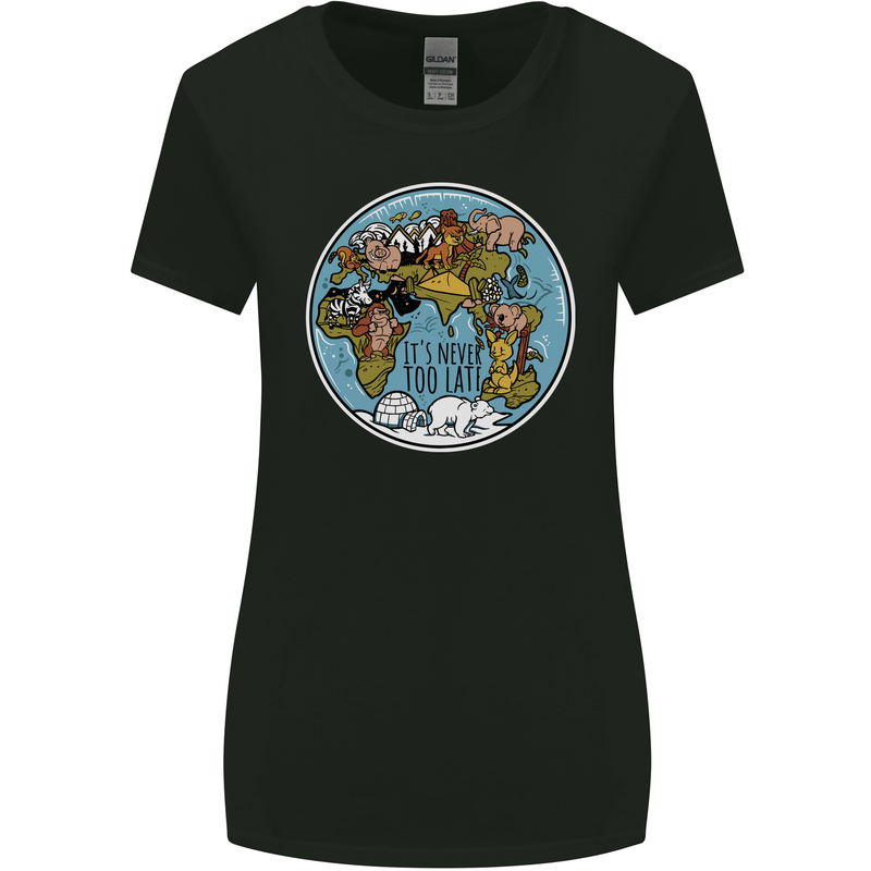 Climate Change It's Never Too Late Womens Wider Cut T-Shirt Black