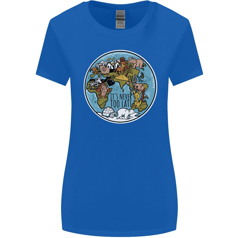Climate Change It's Never Too Late Womens Wider Cut T-Shirt Royal Blue