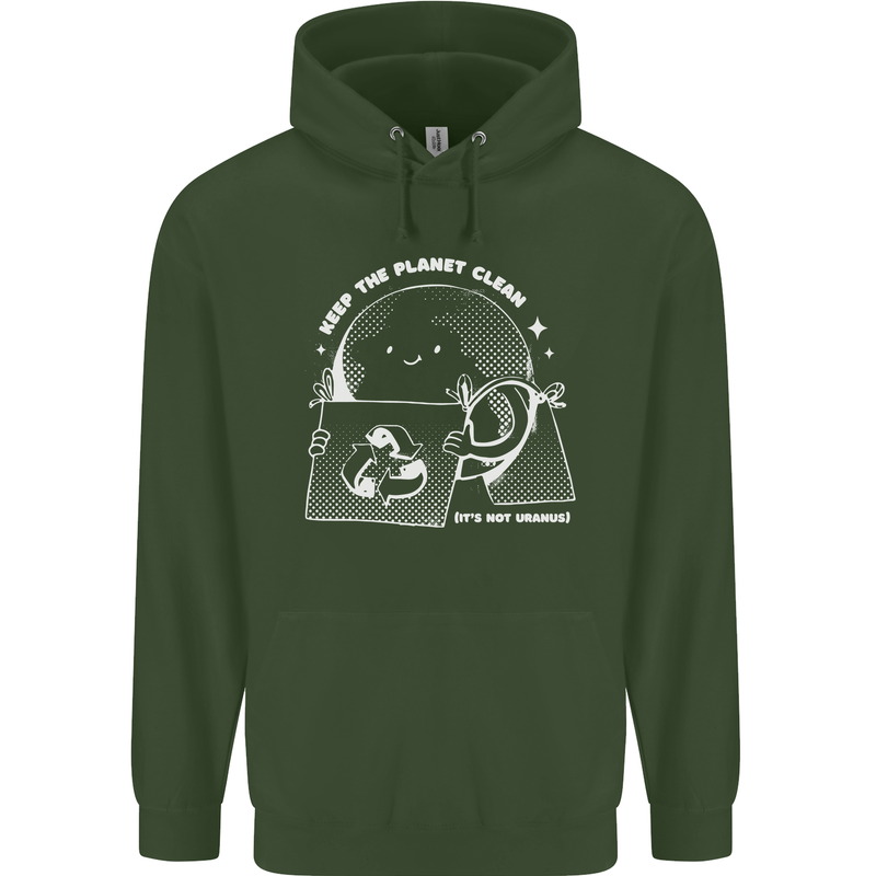 Climate Change Keep the Planet Clean Funny Mens 80% Cotton Hoodie Forest Green