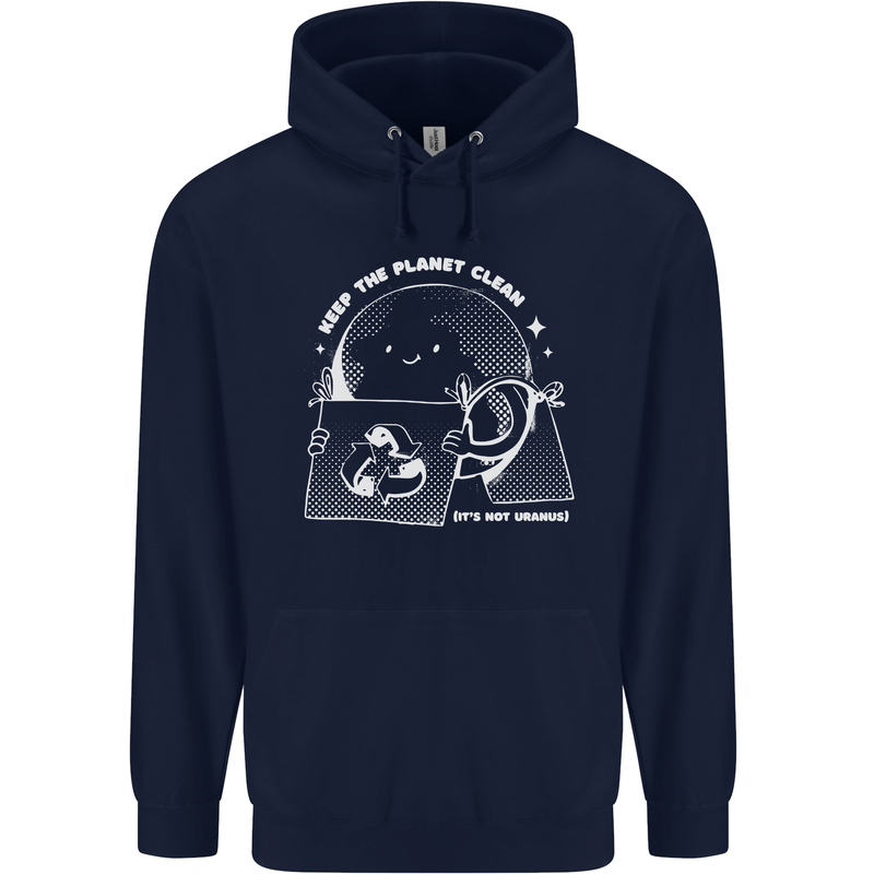 Climate Change Keep the Planet Clean Funny Mens 80% Cotton Hoodie Navy Blue