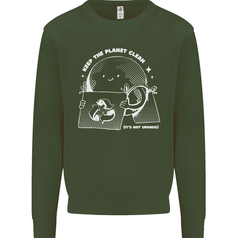 Climate Change Keep the Planet Clean Funny Mens Sweatshirt Jumper Forest Green