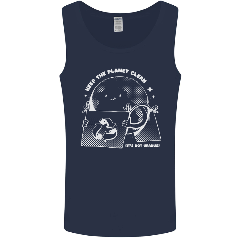 Climate Change Keep the Planet Clean Funny Mens Vest Tank Top Navy Blue