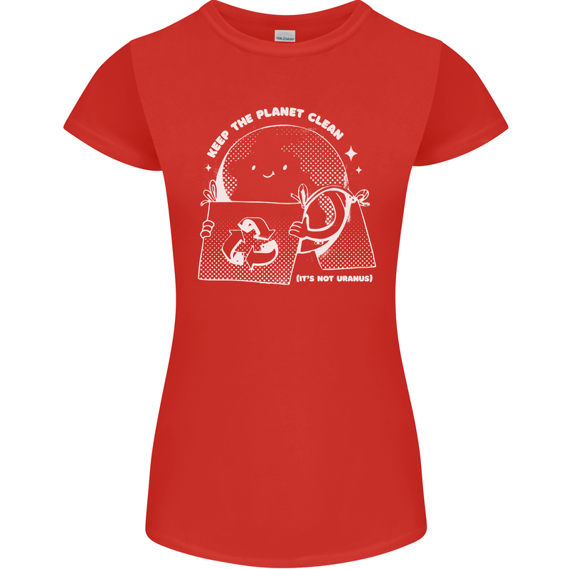 Climate Change Keep the Planet Clean Funny Womens Petite Cut T-Shirt Red