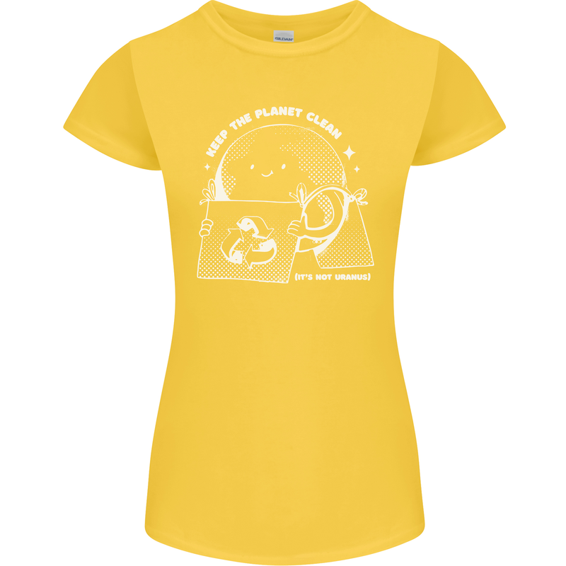 Climate Change Keep the Planet Clean Funny Womens Petite Cut T-Shirt Yellow