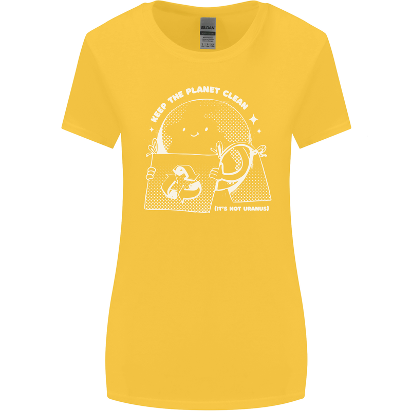 Climate Change Keep the Planet Clean Funny Womens Wider Cut T-Shirt Yellow