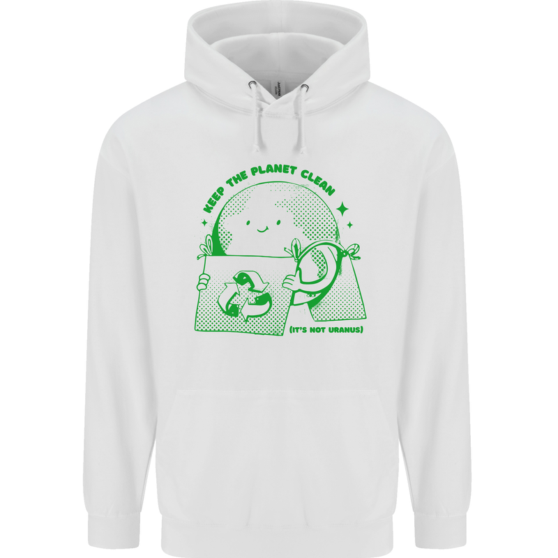 Climate Change Keep the Planet Clean Mens 80% Cotton Hoodie White