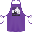 Climate Change Polar Bears Environment Cotton Apron 100% Organic Purple