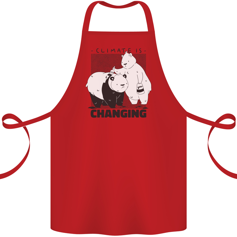 Climate Change Polar Bears Environment Cotton Apron 100% Organic Red