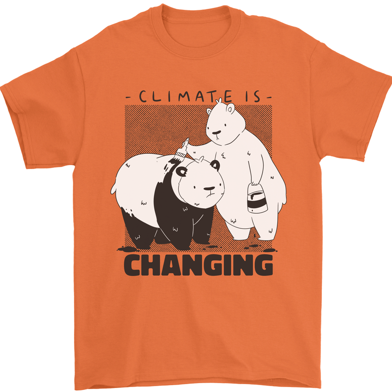 Climate Change Polar Bears Environment Mens T-Shirt 100% Cotton Orange