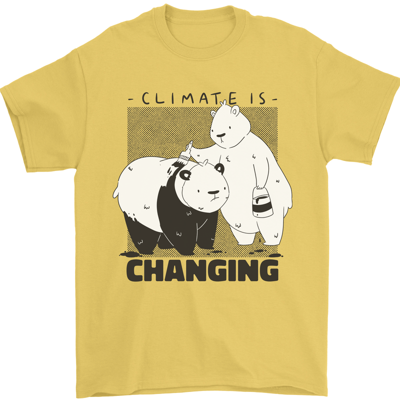 Climate Change Polar Bears Environment Mens T-Shirt 100% Cotton Yellow