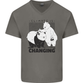 Climate Change Polar Bears Environment Mens V-Neck Cotton T-Shirt Charcoal