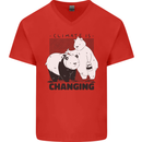 Climate Change Polar Bears Environment Mens V-Neck Cotton T-Shirt Red