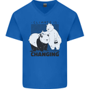 Climate Change Polar Bears Environment Mens V-Neck Cotton T-Shirt Royal Blue