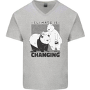 Climate Change Polar Bears Environment Mens V-Neck Cotton T-Shirt Sports Grey