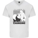 Climate Change Polar Bears Environment Mens V-Neck Cotton T-Shirt White