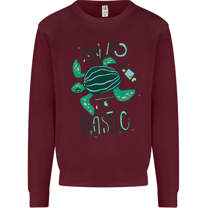 Climate Change Say No To Plastic Kids Sweatshirt Jumper Maroon