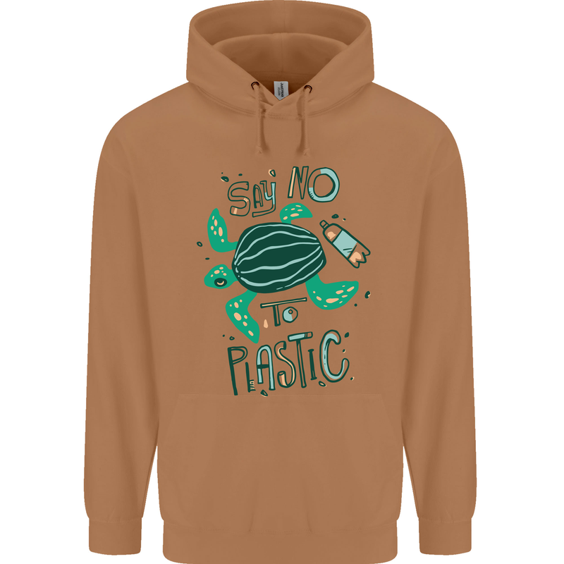 Climate Change Say No To Plastic Mens 80% Cotton Hoodie Caramel Latte