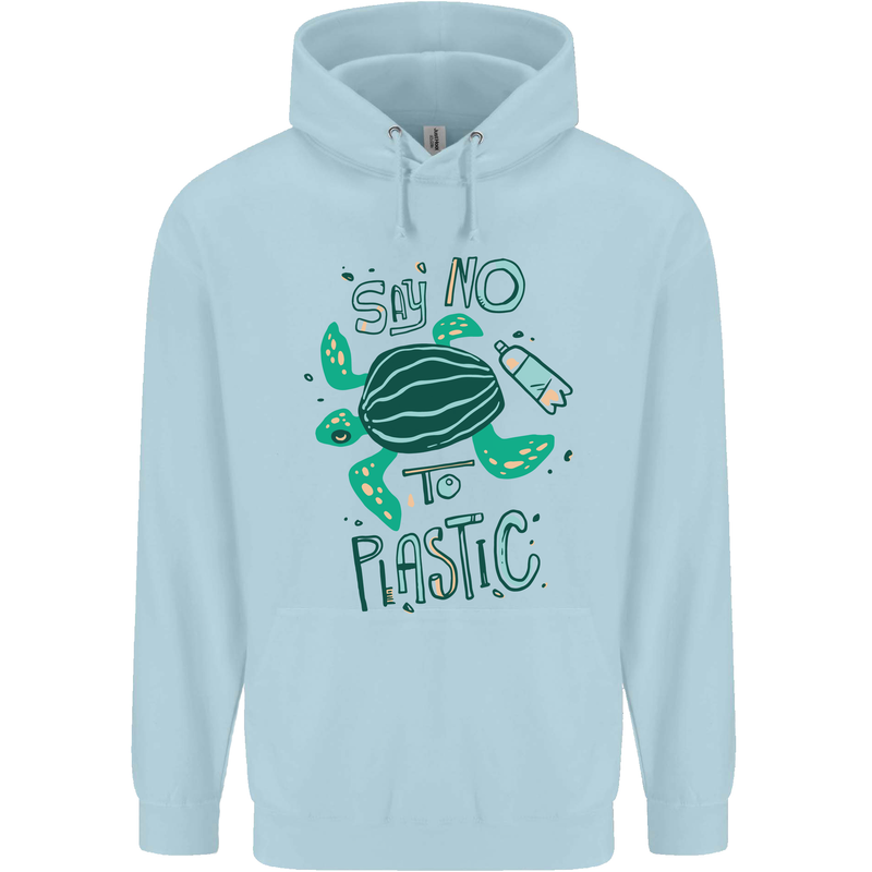 Climate Change Say No To Plastic Mens 80% Cotton Hoodie Light Blue