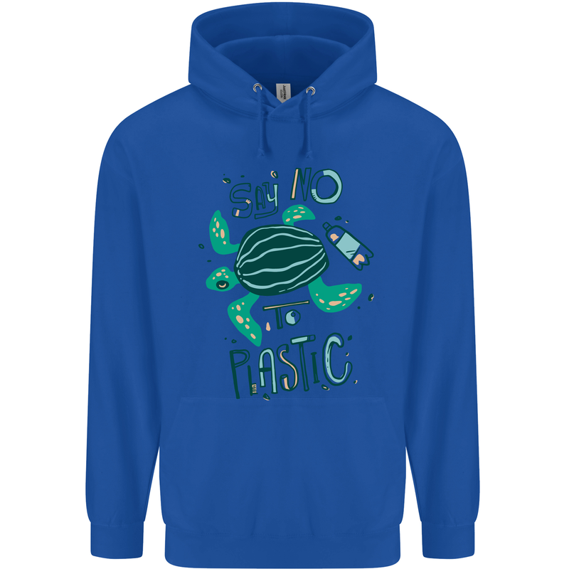 Climate Change Say No To Plastic Mens 80% Cotton Hoodie Royal Blue