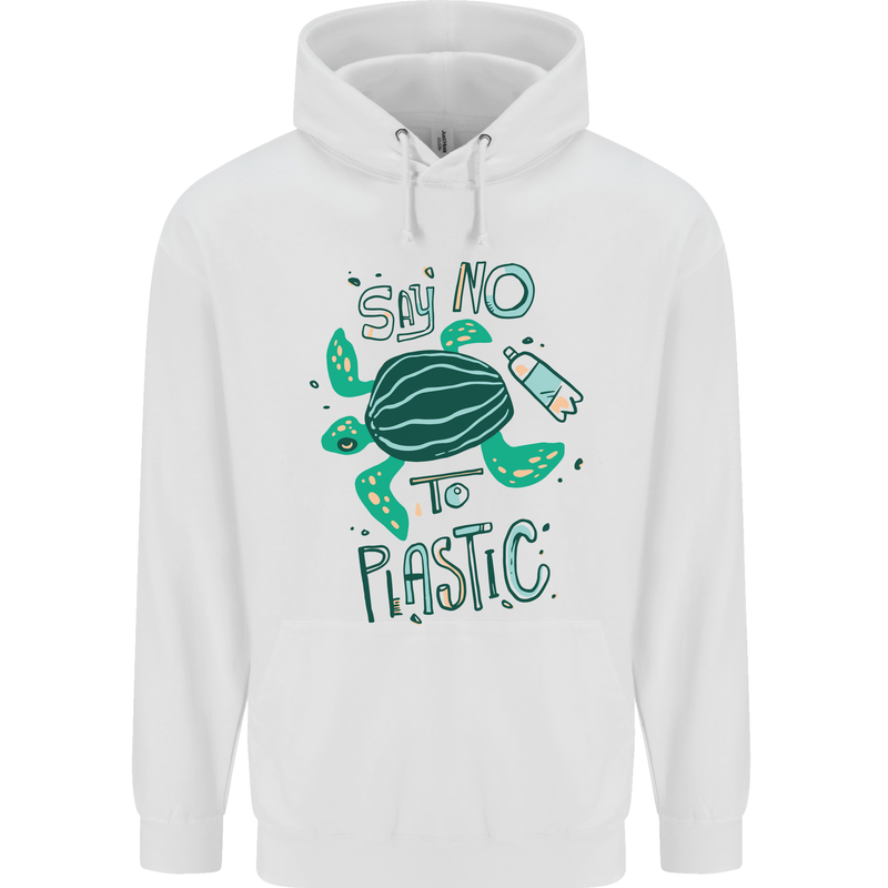 Climate Change Say No To Plastic Mens 80% Cotton Hoodie White